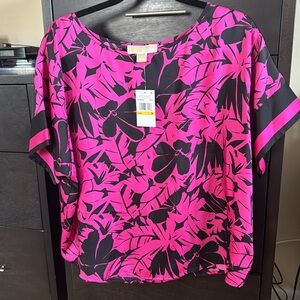 Michael Kors blouse summer hot pink floral wide NWT